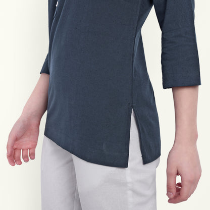 Navy Blue Airy Linen Short Kurti