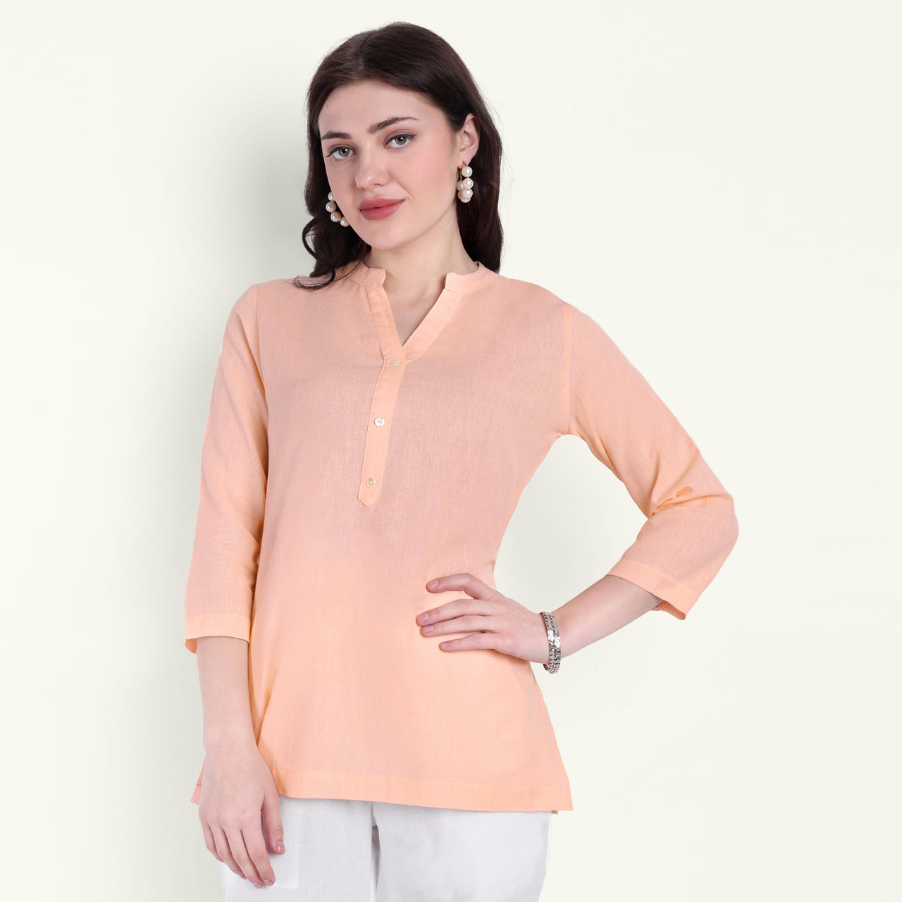 Peach Airy Linen Short Kurti