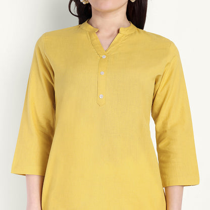 Yellow Airy Linen Short Kurti