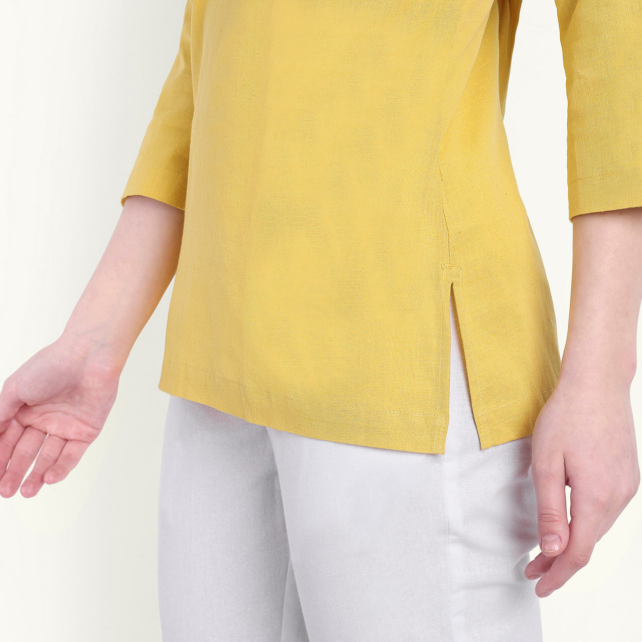 Yellow Airy Linen Short Kurti