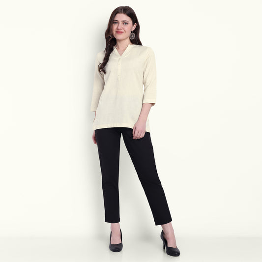 Naariy Beige Airy Linen Short Kurti For Women