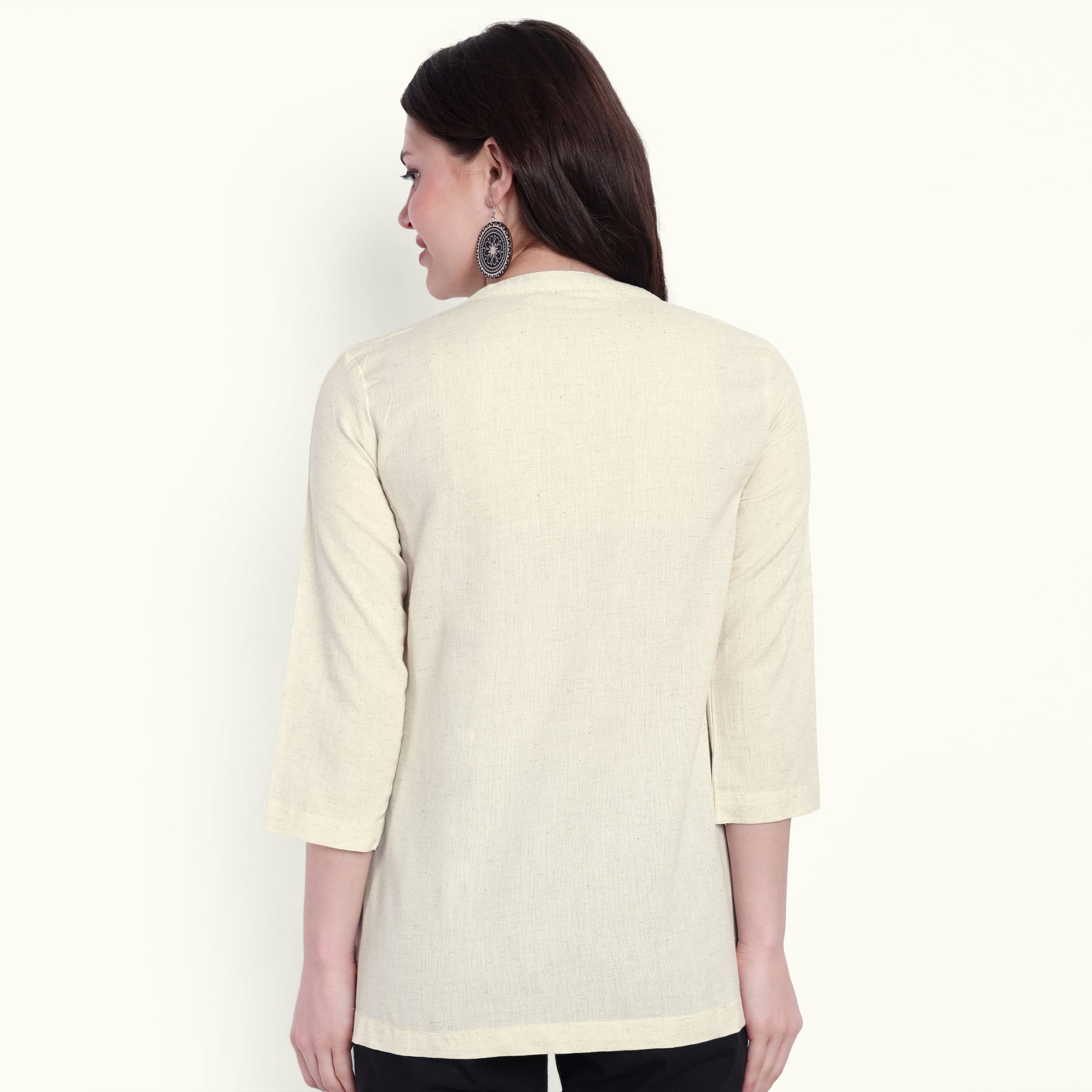 Naariy Beige Airy Linen Short Kurti Stylish Look 