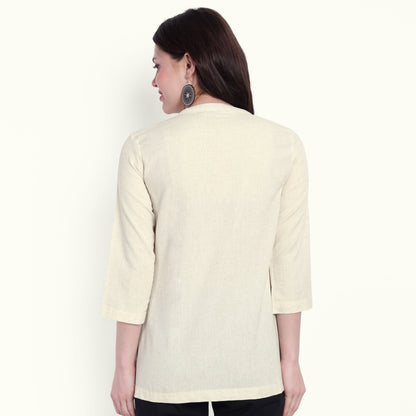 Naariy Beige Airy Linen Short Kurti Stylish Look 