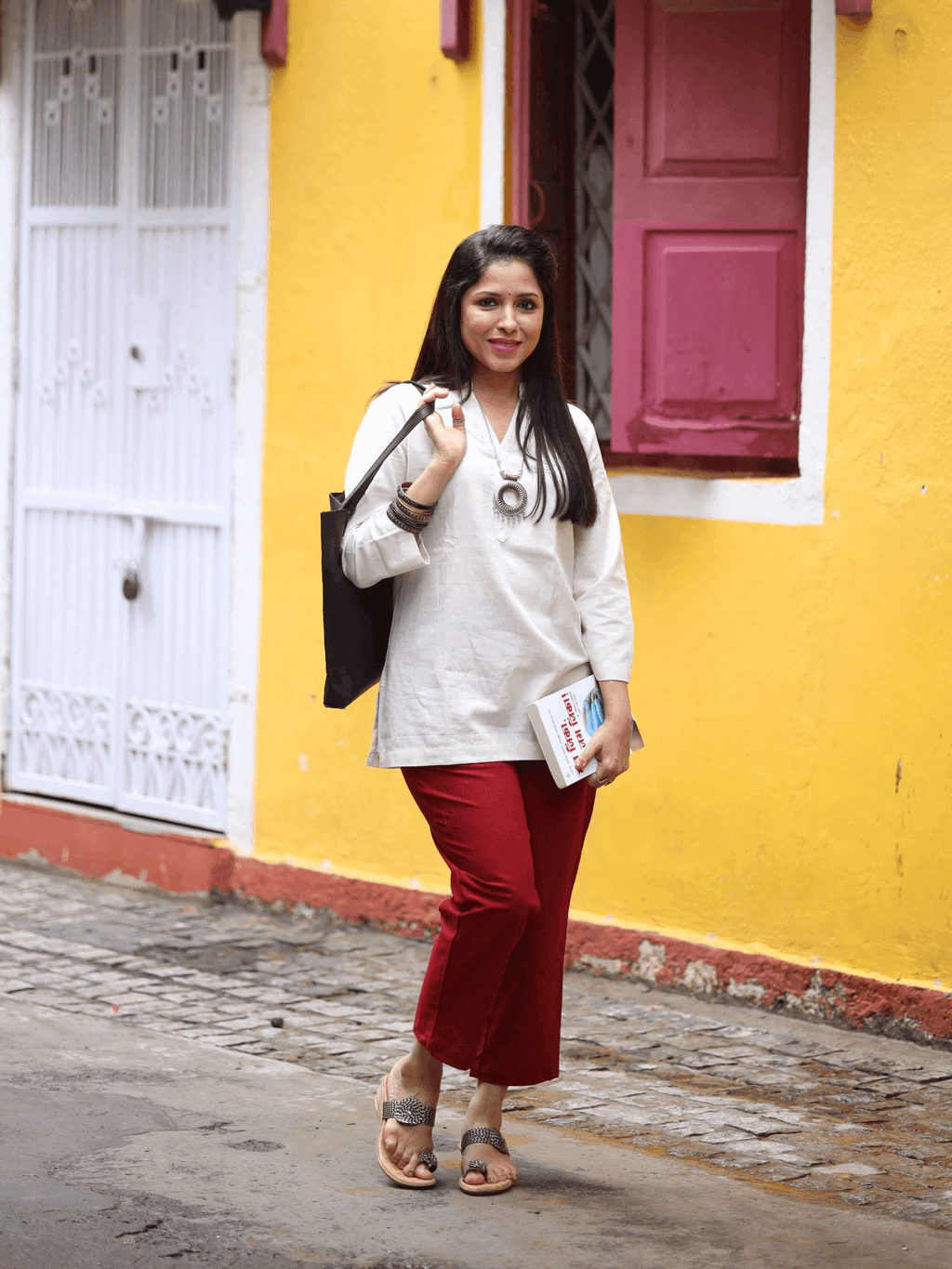 Naariy Beige Kurti and Maroon Pant Set For Women