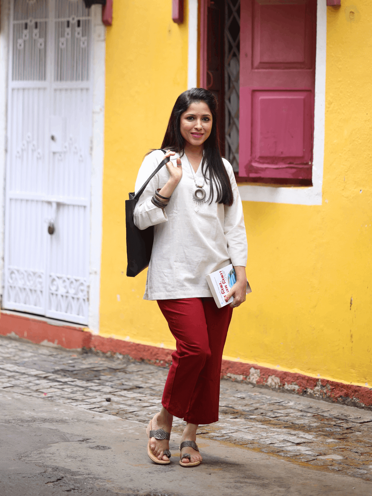 Naariy Beige Kurti and Maroon Pant Set For Women