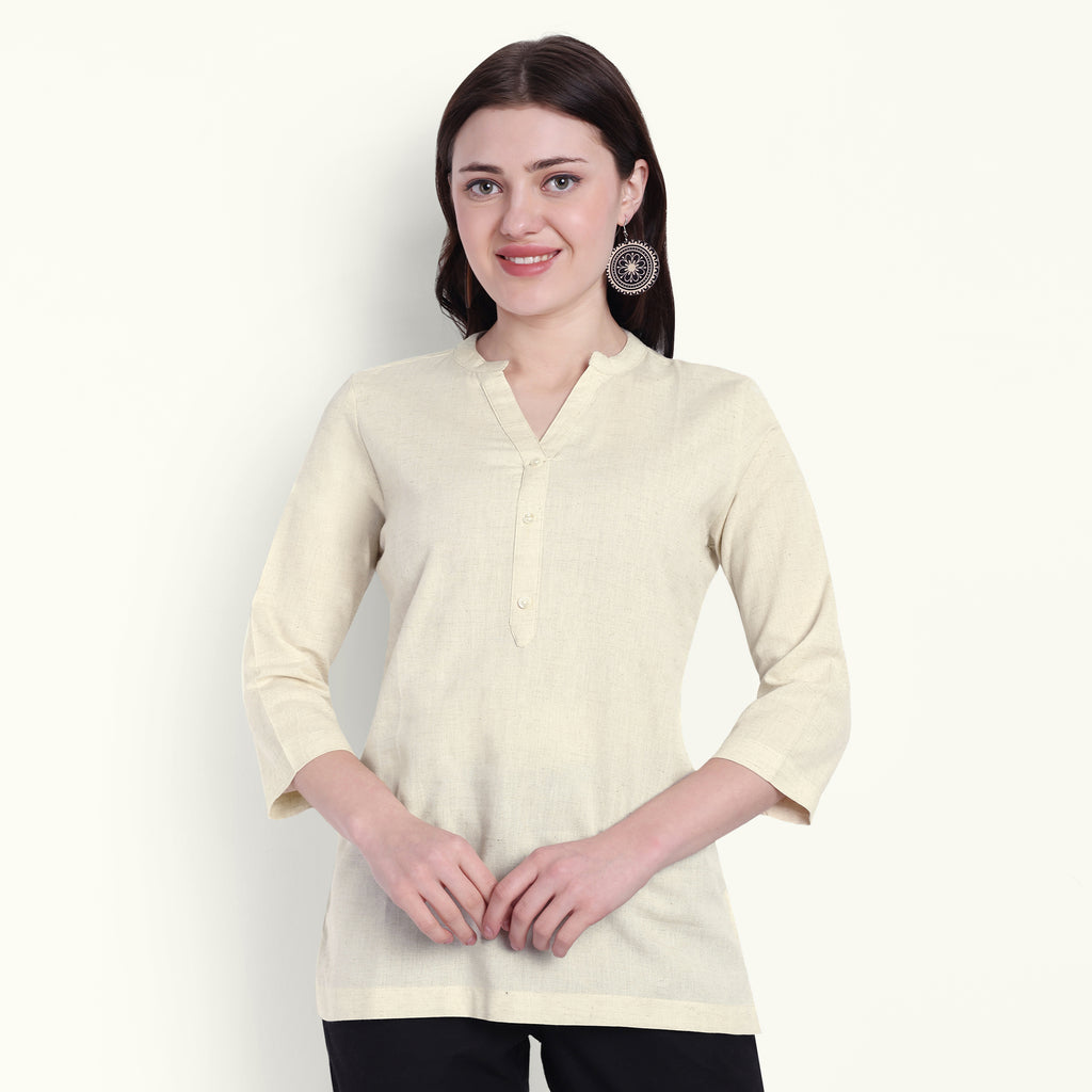 Naariy Beige Short Kurti and Maroon Pant With Pocket Set For Women