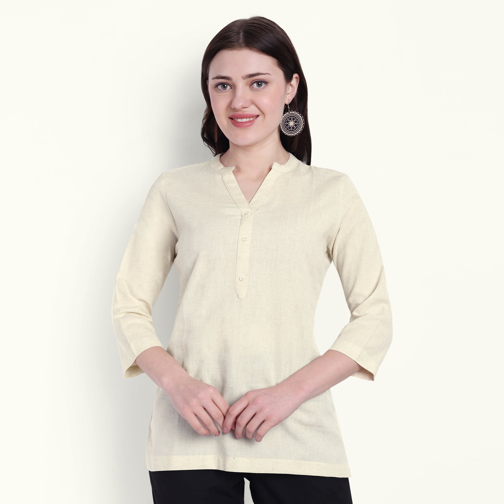 Naariy Beige Short Kurti and Maroon Pant With Pocket Set For Women