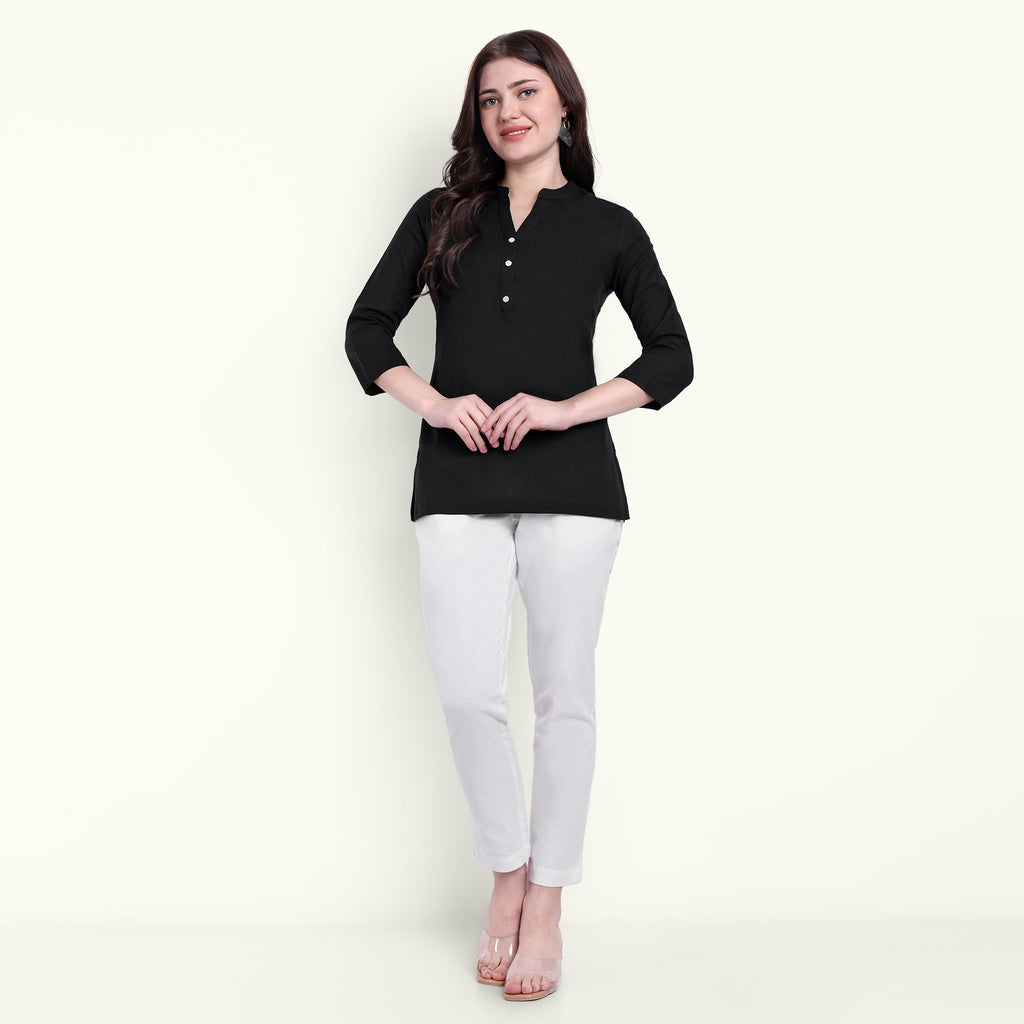 Naariy Black Airy Linen Short Kurti For Women