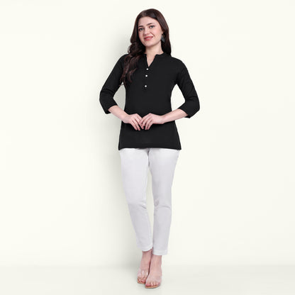 Naariy Black Airy Linen Short Kurti For Women