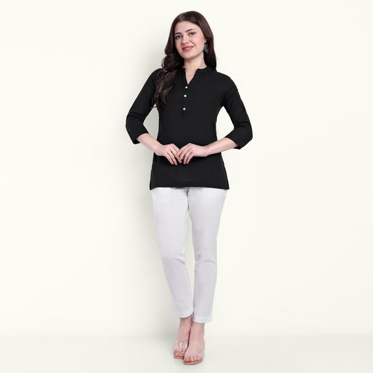 Naariy Black Airy Linen Short Kurti For Women