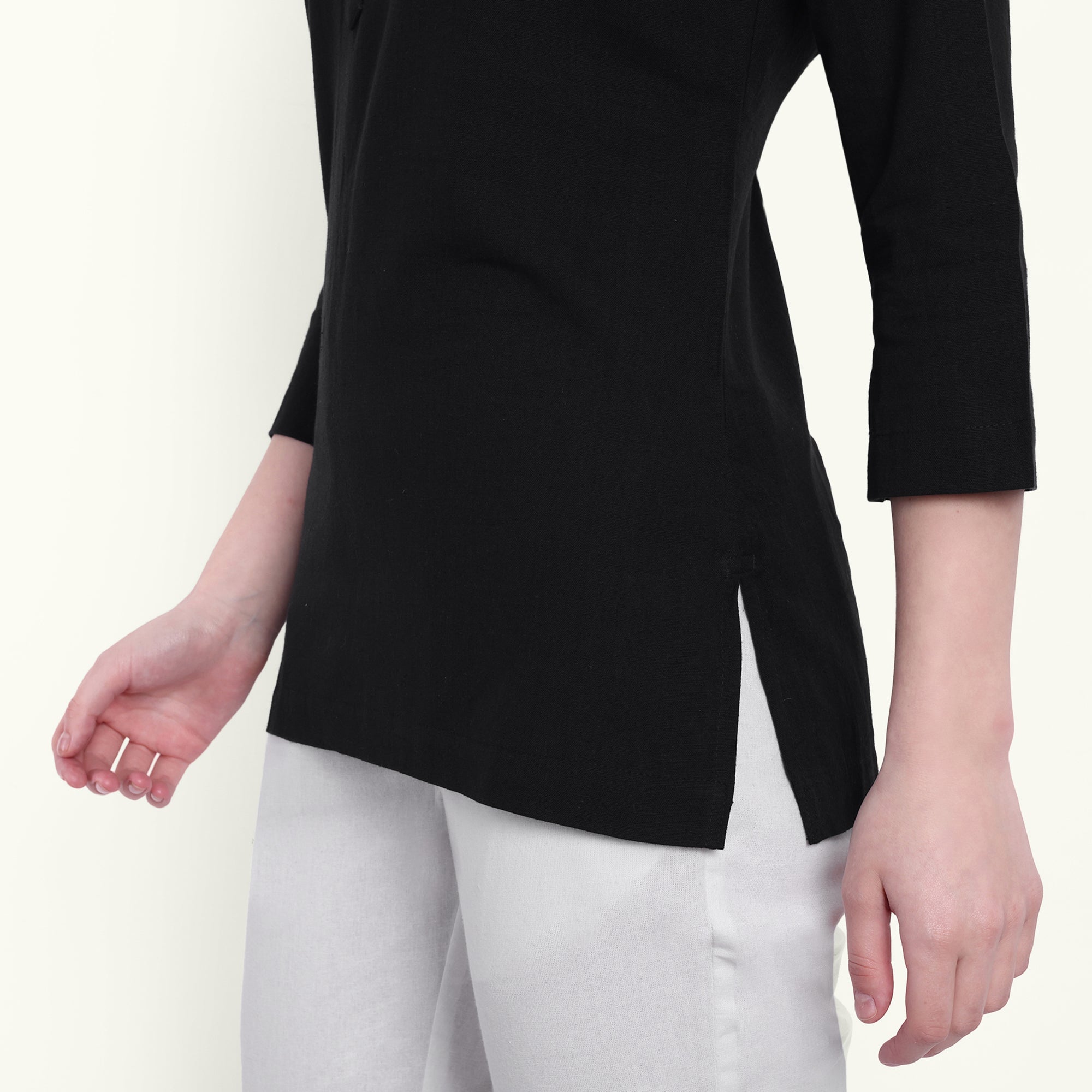 Naariy Black Airy Linen Short Kurti Stylish Kurti