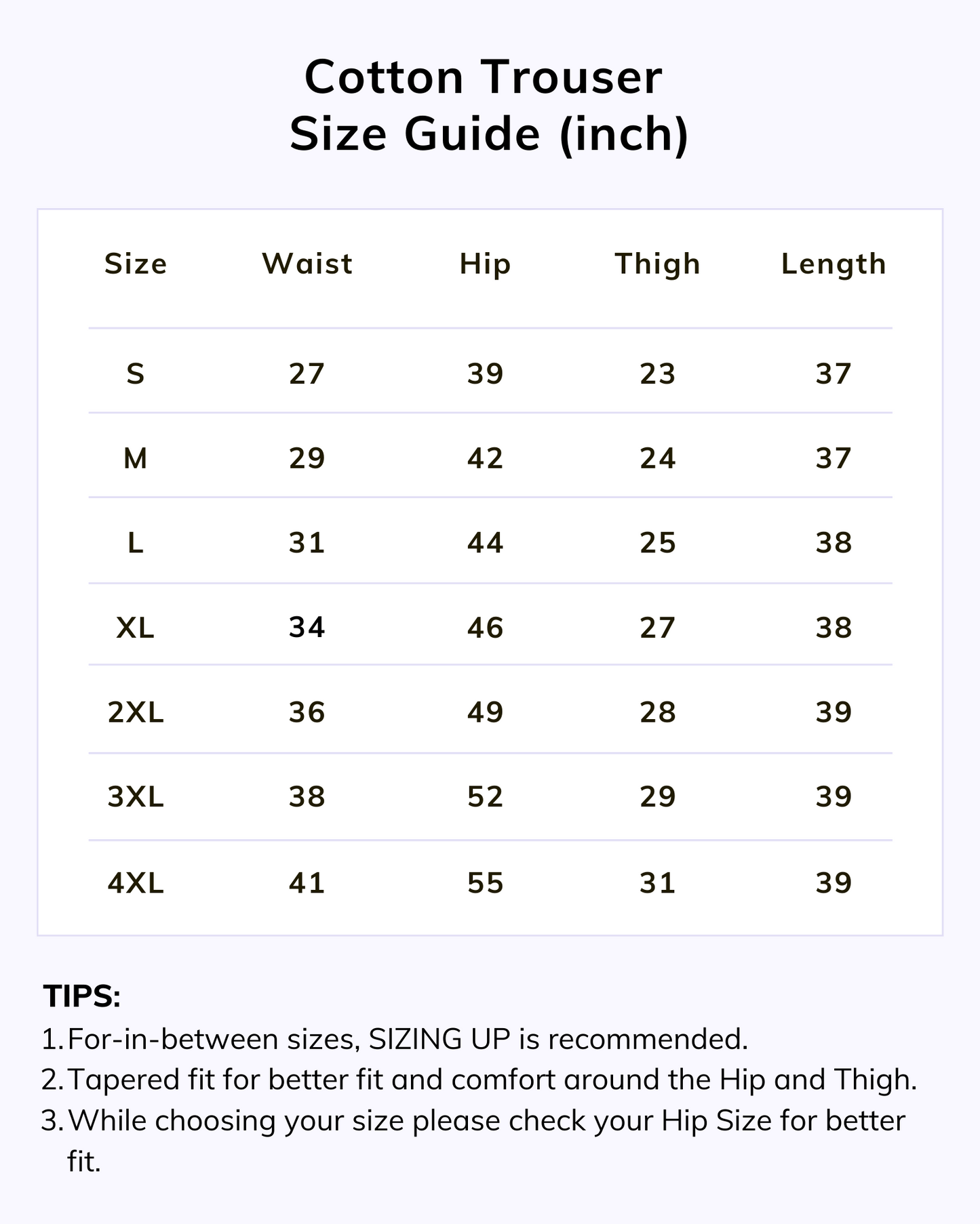 Naariy Black Solid Women Regular Fit Cotton Trouser Size Chart