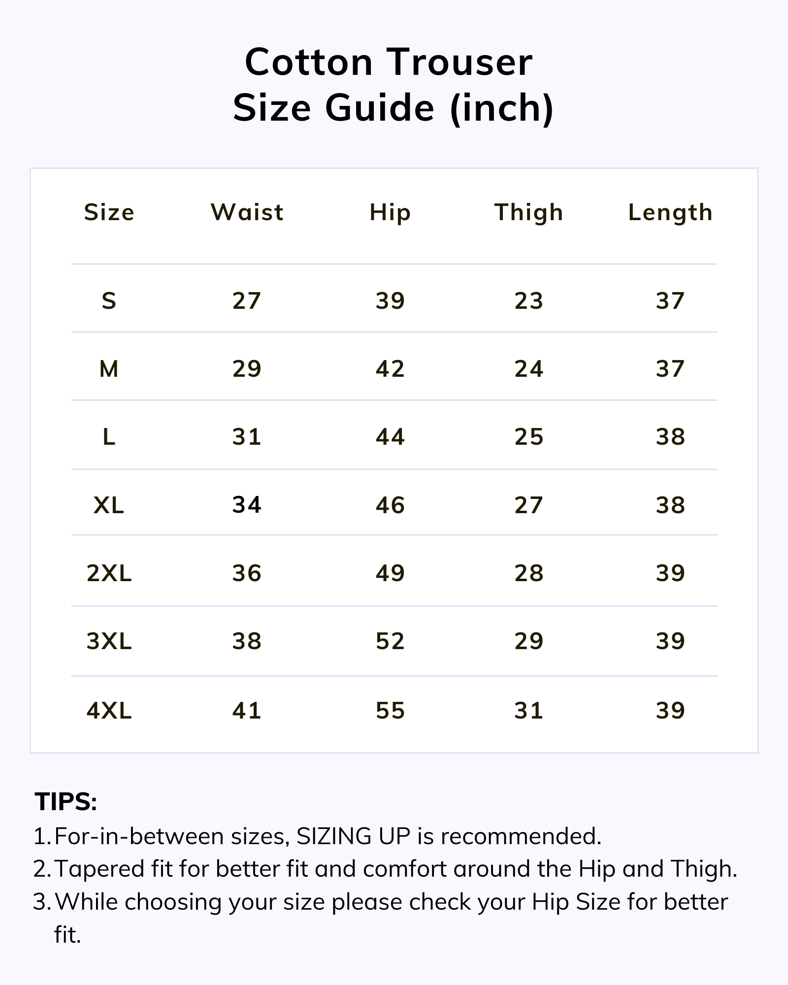 Naariy Black Solid Women Regular Fit Cotton Trouser Size Chart