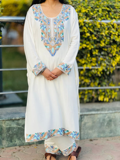 Naariy Blue Embroidered White Rayon Co-ord Set For Women