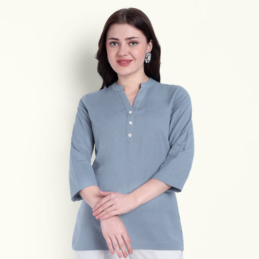 Naariy English Blue Airy Linen Short Kurti