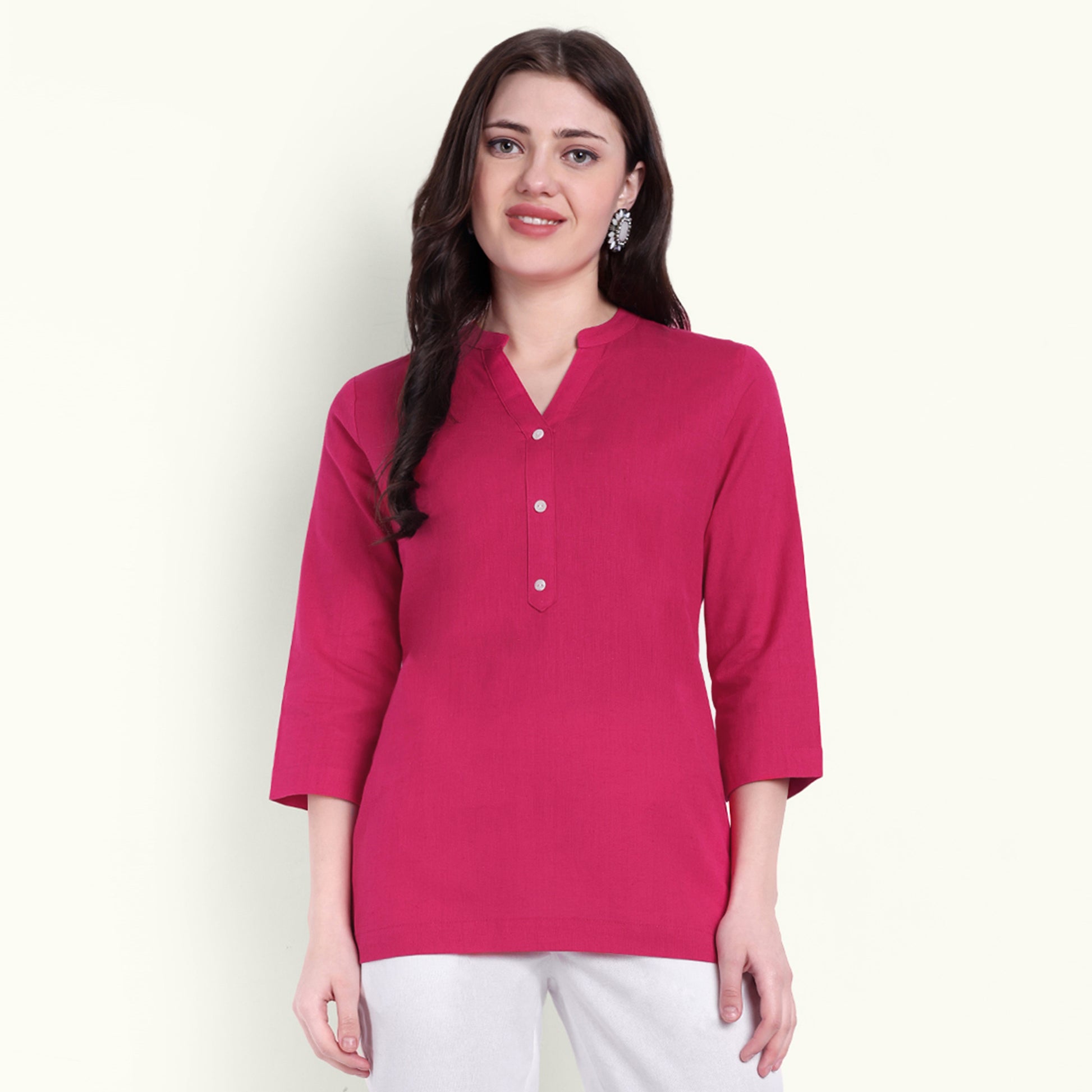 Naariy Hot Pink Airy Linen Short Kurti