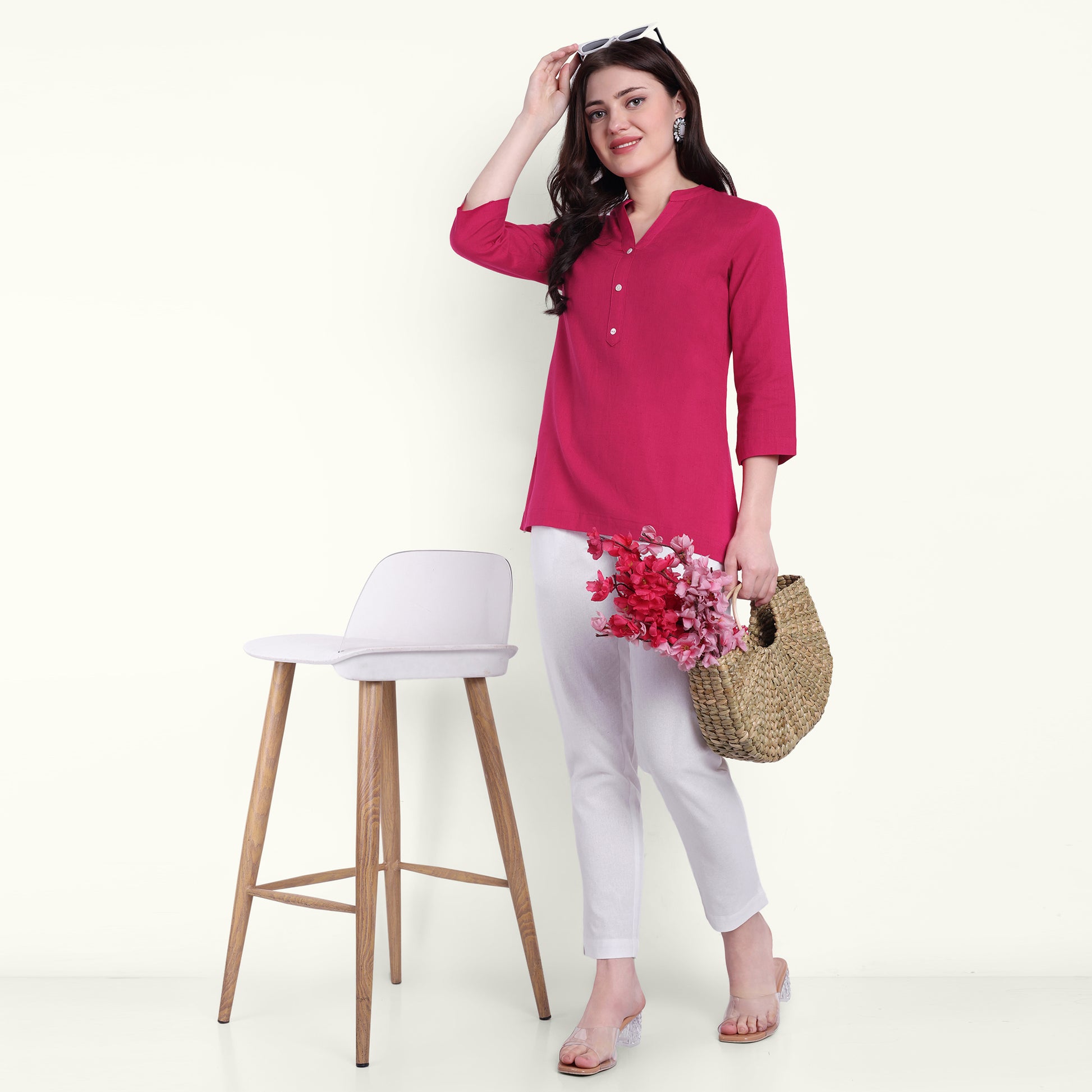 Naariy Hot Pink Airy Linen Short Kurti Comfortable