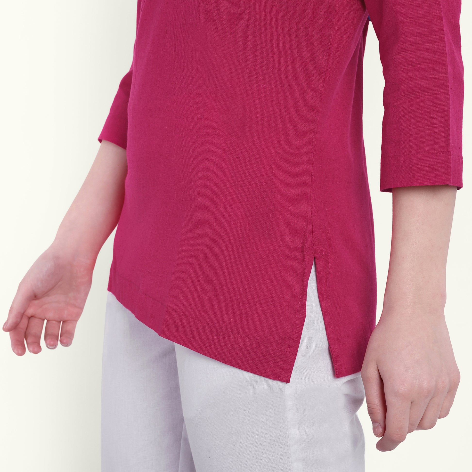 Naariy Hot Pink Airy Linen Short Kurti Stylish Look