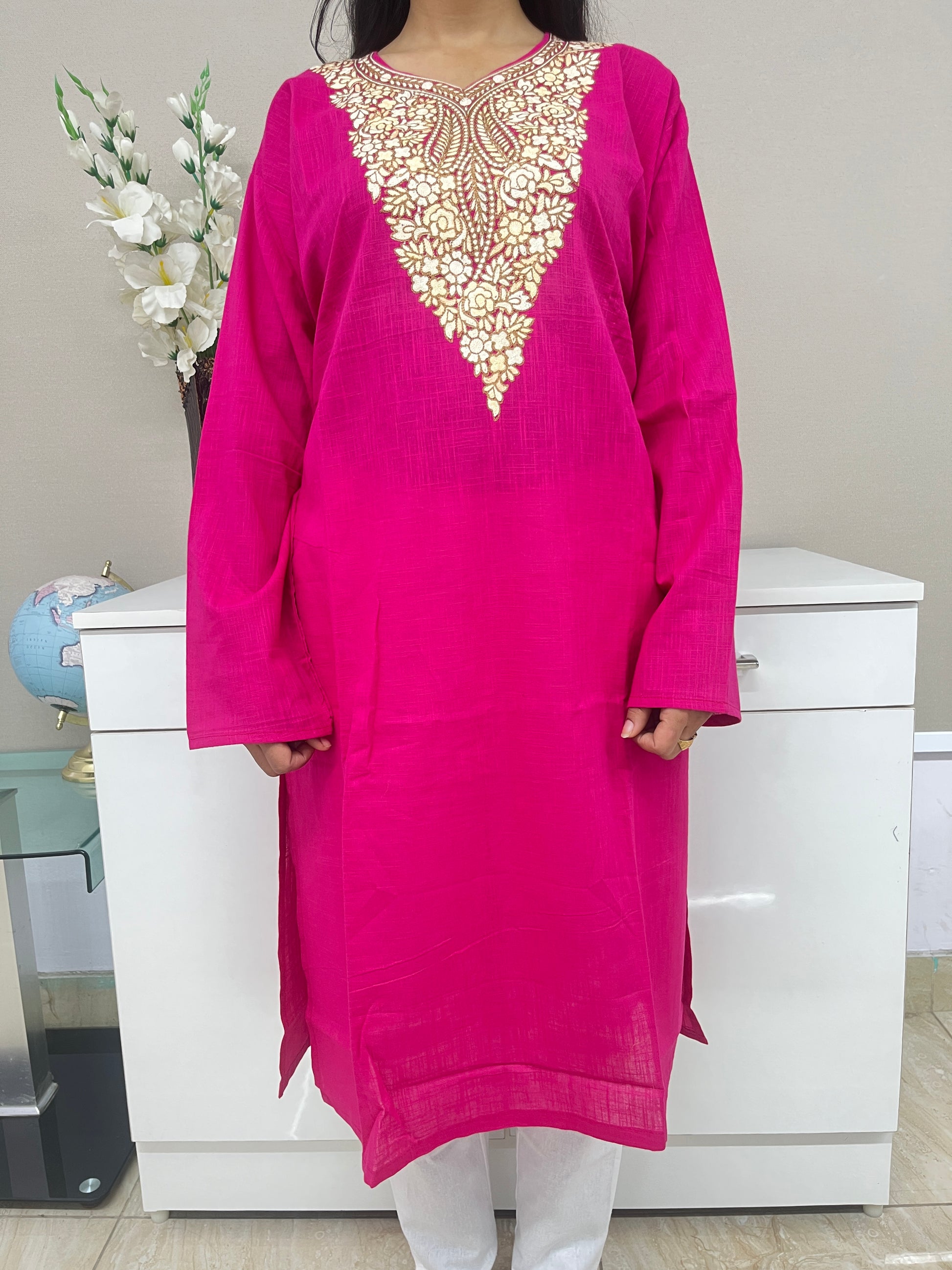 Thread Work Cotton Straight Kurti