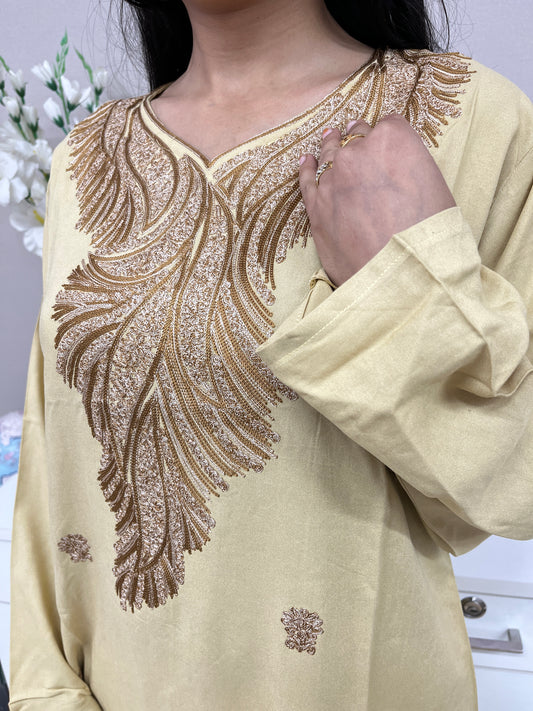 Naariy Light Brown Embroidered Thread Work Rayon Straight Kurti