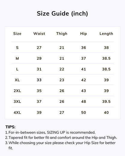 Naariy Light Brown Stretchable Cotton Pant Size Chart
