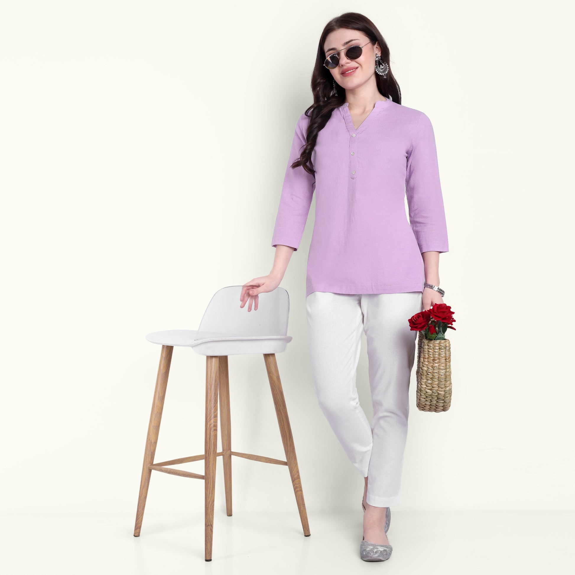 Naariy Lilac Airy Linen Short Kurti For Women