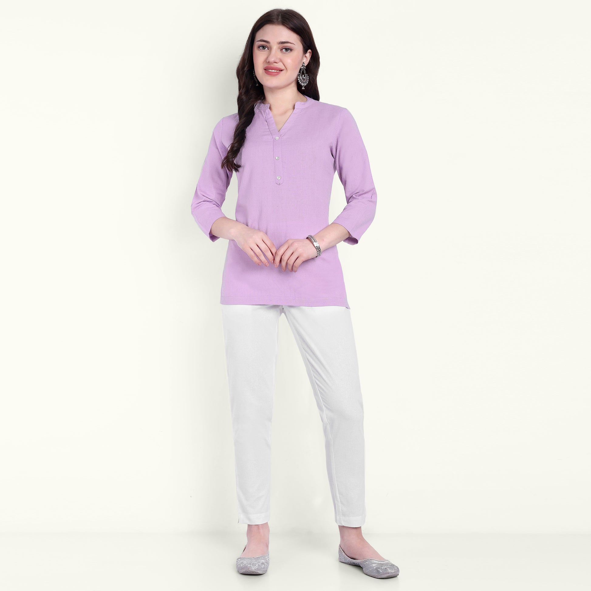 Naariy Lilac Airy Linen Short Kurti Stylish Look For Women