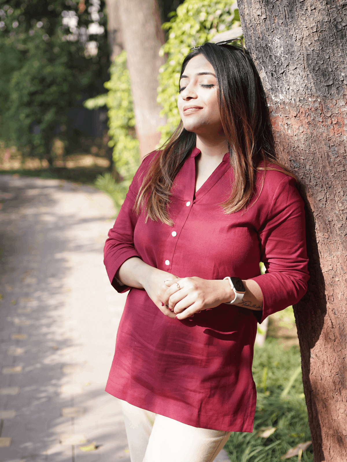 Naariy Maroon Airy Linen Short Kurti