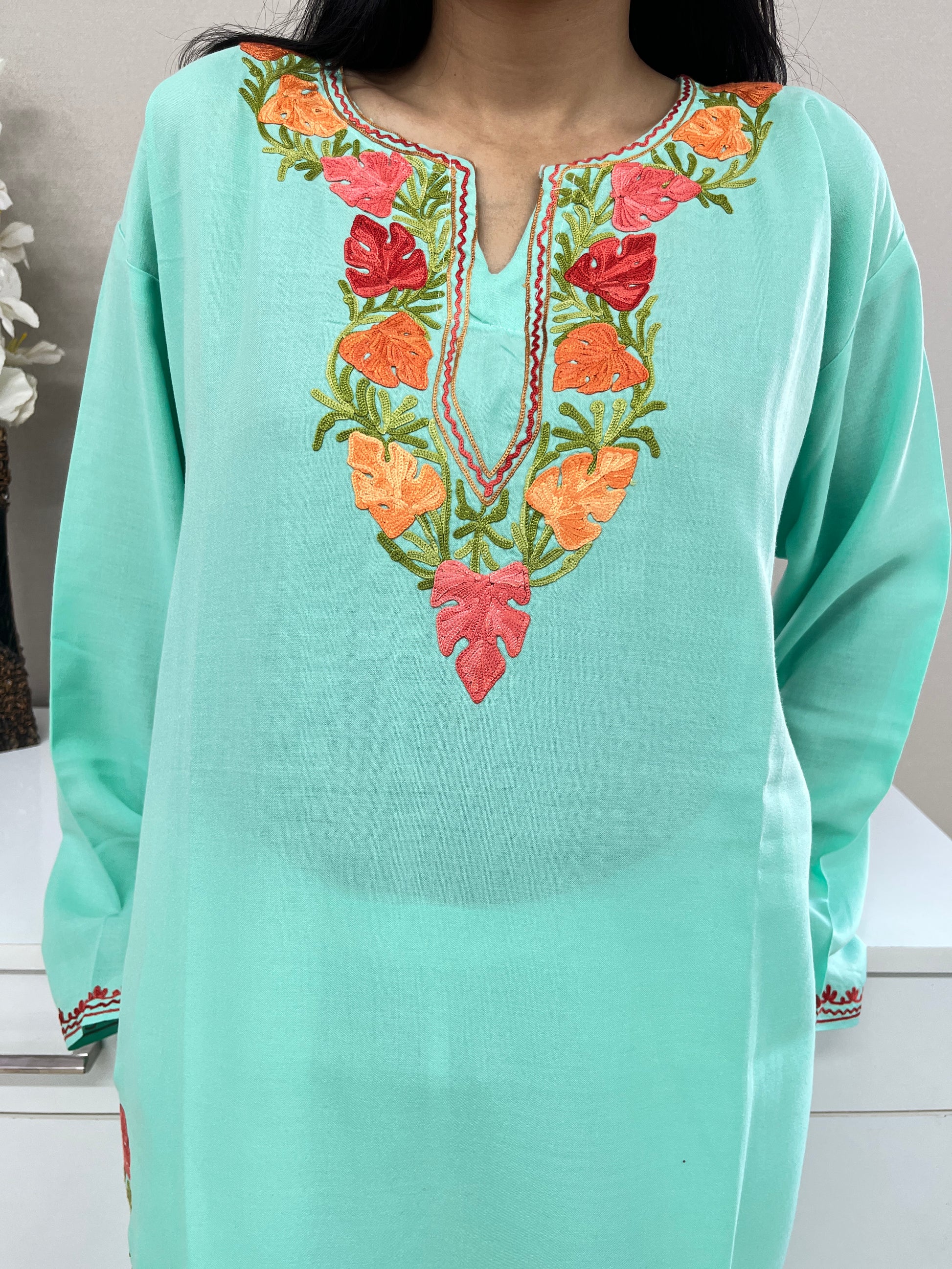 Mint Green Cotton Straight Kurti For Women