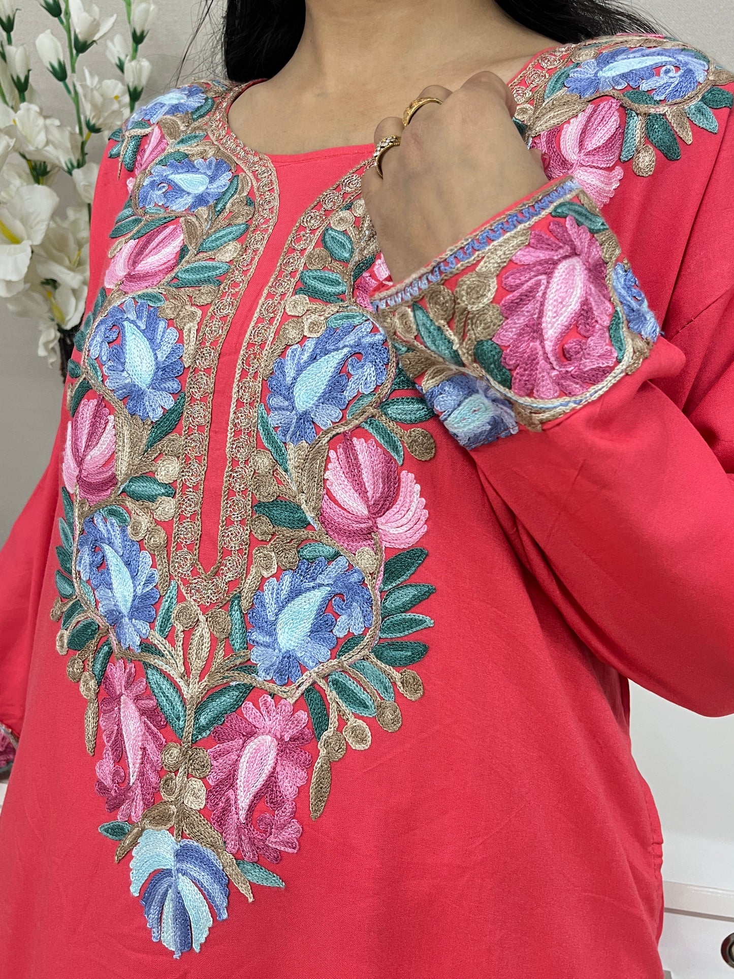Naariy Multicolor Embroidered Rose Pink Rayon Co-ord Set For Women