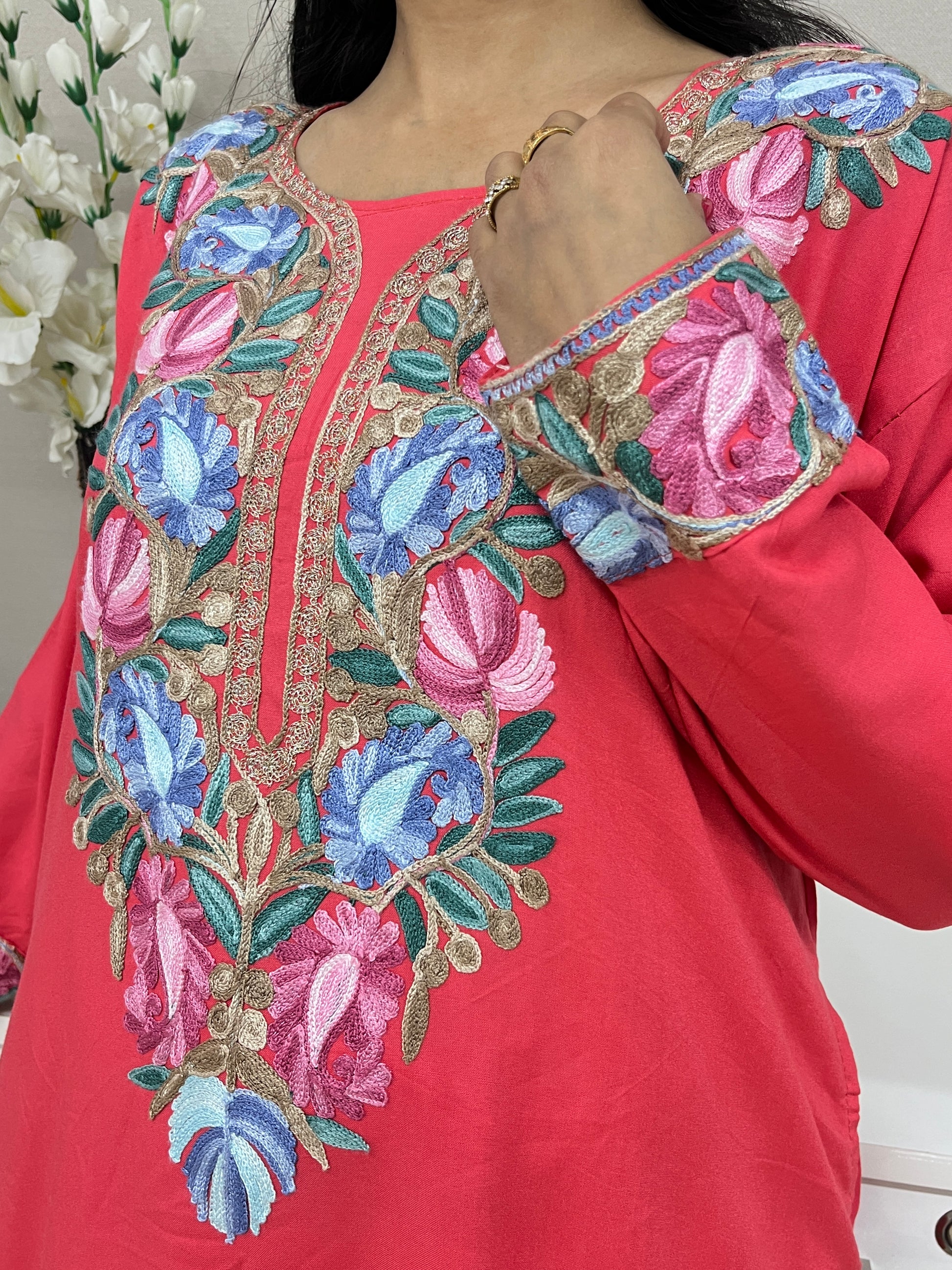 Naariy Multicolor Embroidered Rose Pink Rayon Co-ord Set For Women