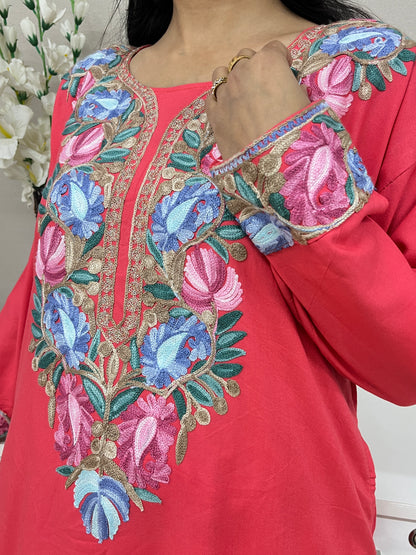 Naariy Multicolor Embroidered Rose Pink Rayon Co-ord Set For Women