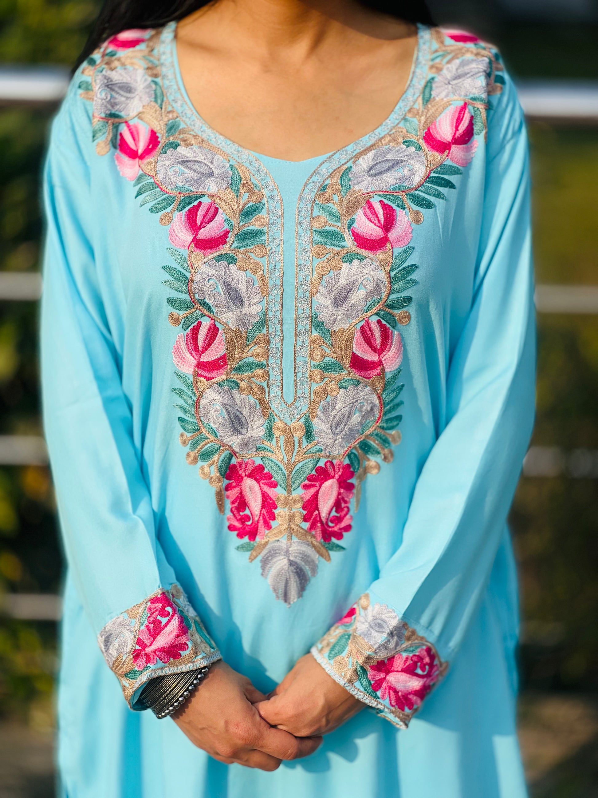 Naariy Multicolor Embroidered Sky Blue Rayon Co-ord Set For Women