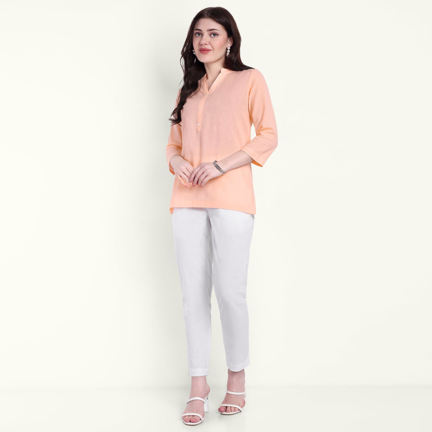 Naariy Peach Airy Linen Short Kurti For Women