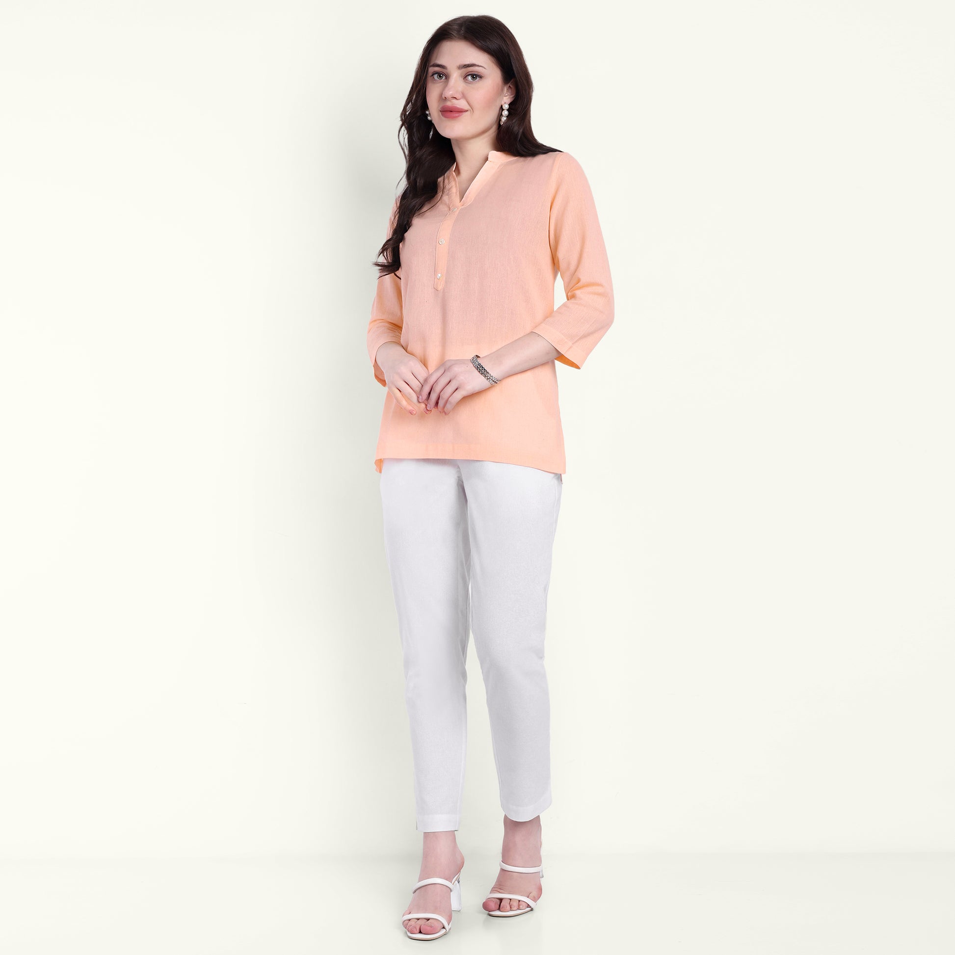 Naariy Peach Airy Linen Short Kurti For Women