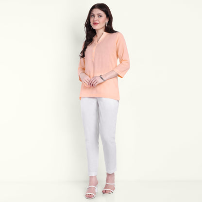 Naariy Peach Airy Linen Short Kurti For Women