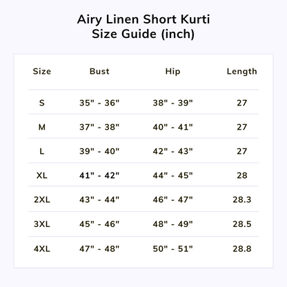 Naariy Peach Airy Linen Short Kurti For Women Size Chart