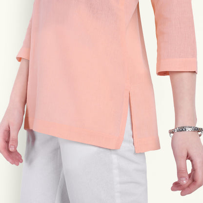 Naariy Peach Airy Linen Short Kurti Stylish Look