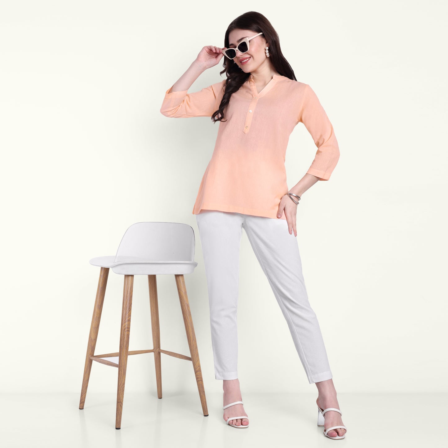 Naariy Peach Airy Linen Short Kurti Stylish Look For Women