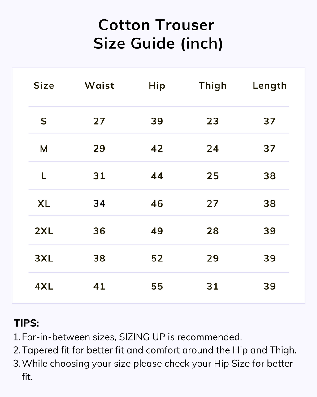 Naariy Rose Taupe Solid Women Regular Fit Cotton Trouser Size Chart