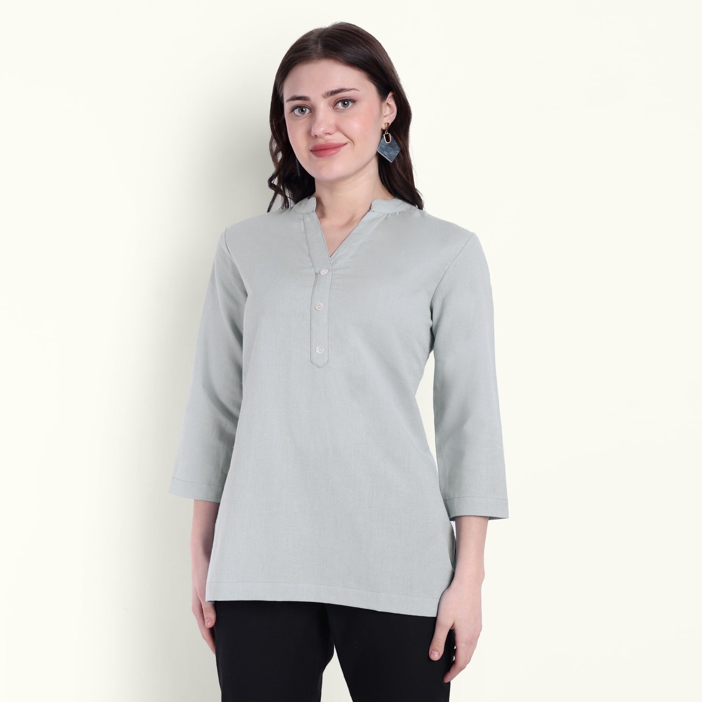 Naariy Sky Blue Airy Linen Short Kurti