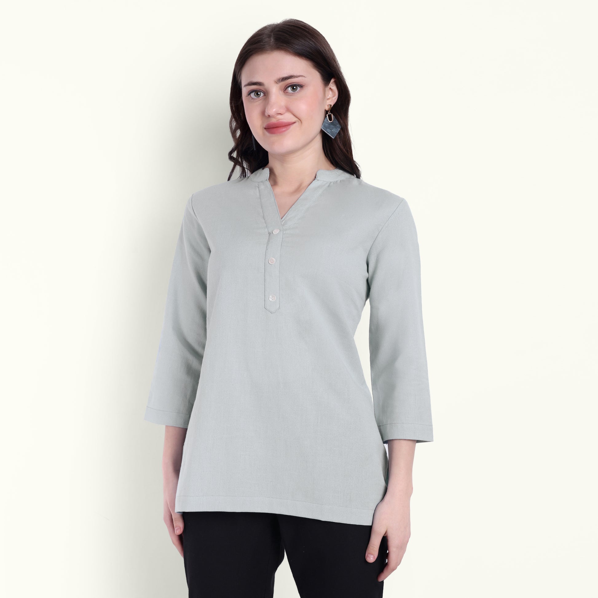 Naariy Sky Blue Airy Linen Short Kurti