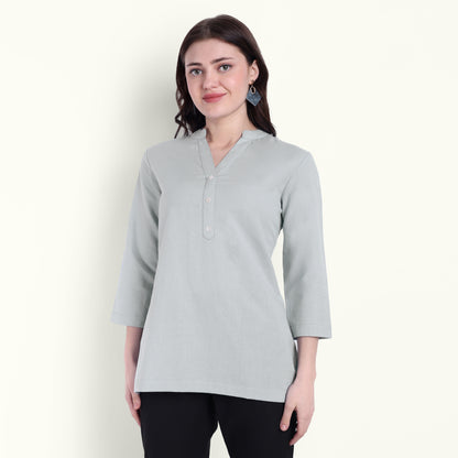 Naariy Sky Blue Airy Linen Short Kurti