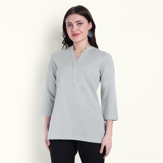 Naariy Sky Blue Airy Linen Short Kurti