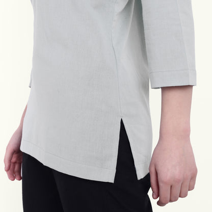 Naariy Sky Blue Airy Linen Short Kurti Stylish Look