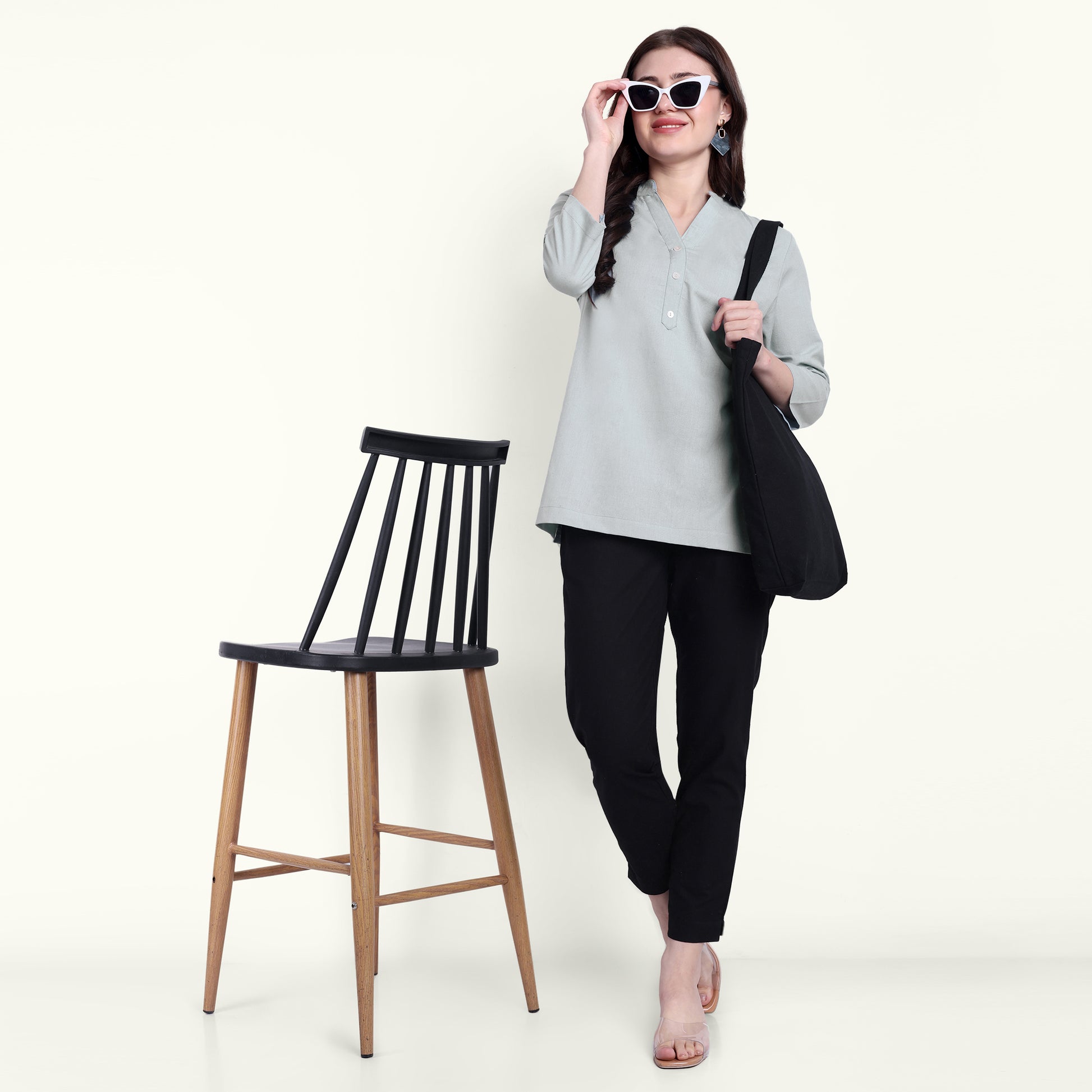 Naariy Sky Blue Airy Linen Short Kurti Stylish Look For Women