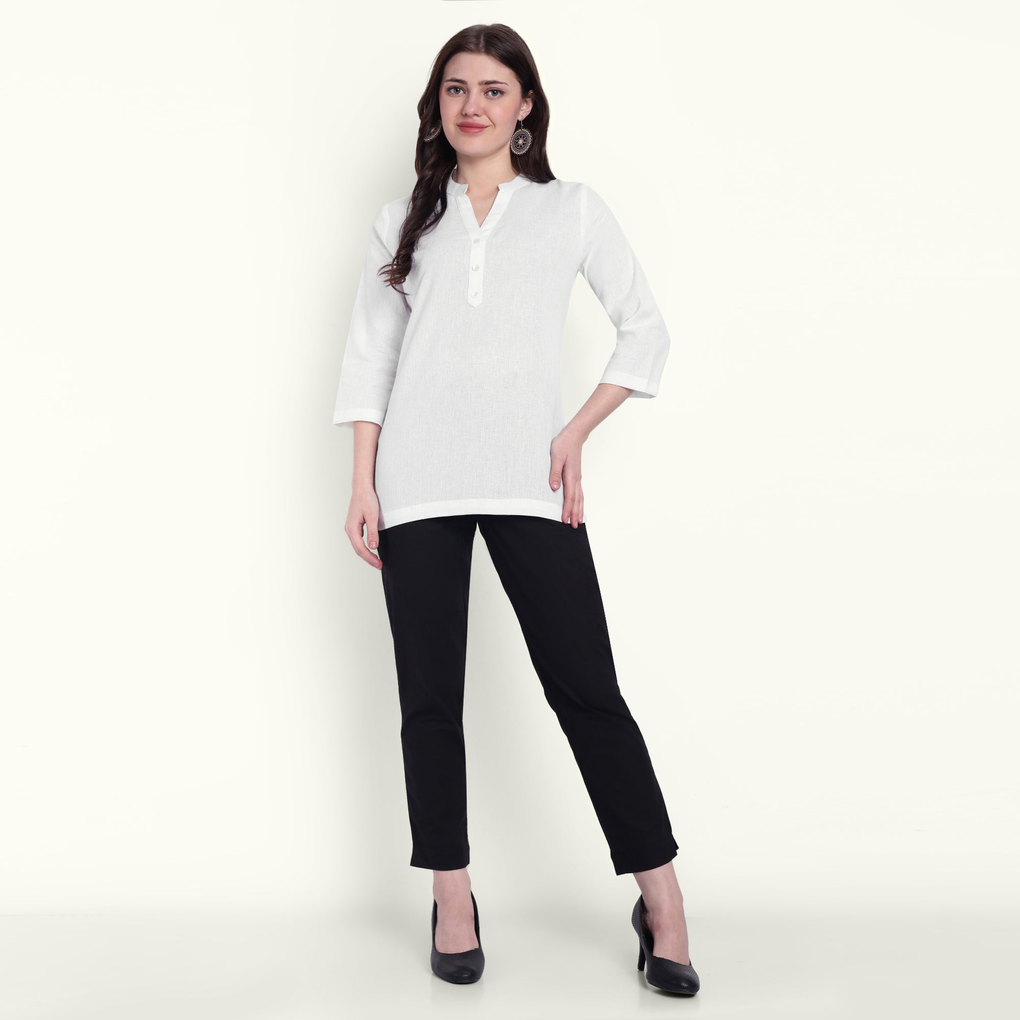 Naariy White Airy Linen Short Kurti For Women