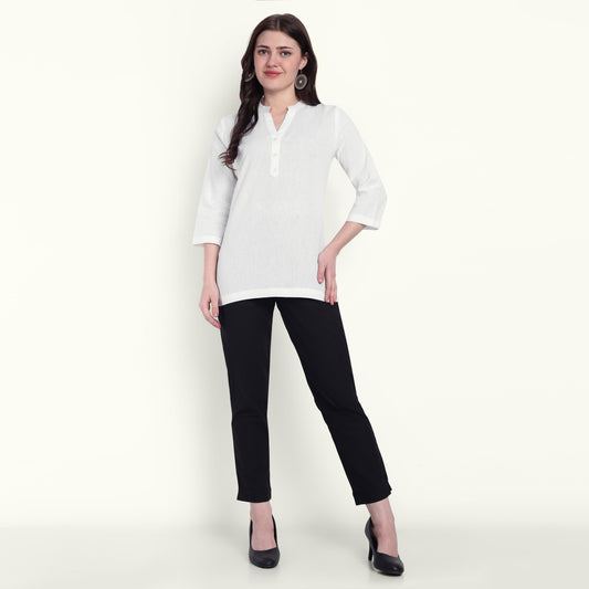 Naariy White Airy Linen Short Kurti For Women