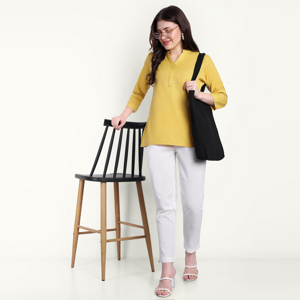 Naariy Yellow Airy Linen Short Kurti Stylish Look For Women
