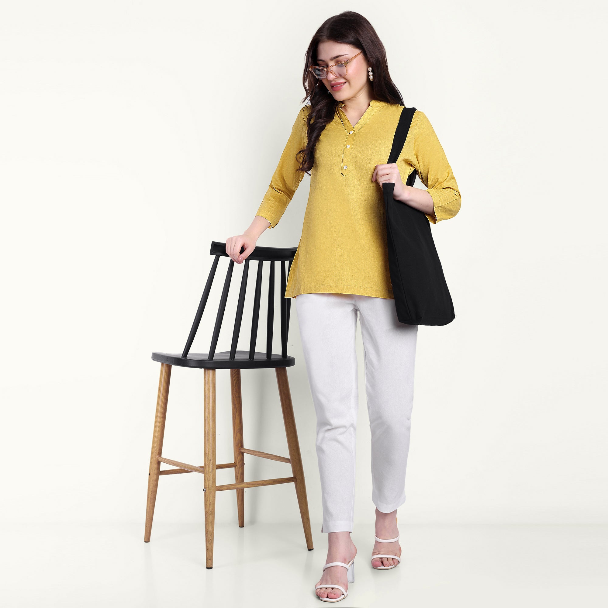 Naariy Yellow Airy Linen Short Kurti Stylish Look For Women